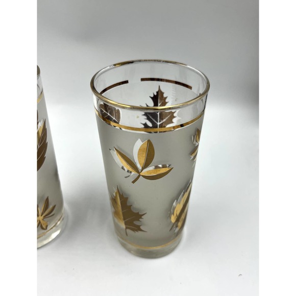 3 Vintage Libbey Gold Leaf High Ball Frosted Glasses - Picture 7 of 9